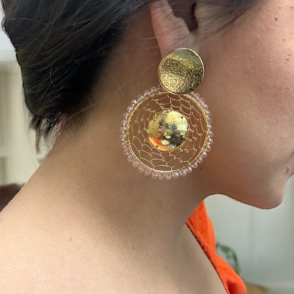 Elegant Art Deco Dangle Earrings Evening Wear Bold Earrings Modern Abstract Gold - Picture 2 of 3